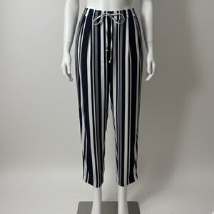 Zara Navy and White Striped Cropped Pants